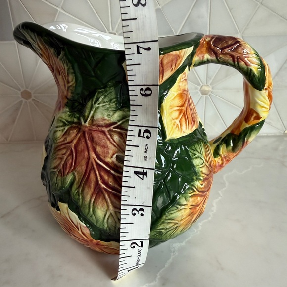 Ceramic autumn Thanksgiving fall leaves 7” Pitcher - Picture 5 of 6